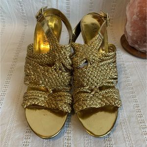 Ralph Lauren. Holleen Leather Strappy Heels. Gold. US 8.5. Excel Used Condition.